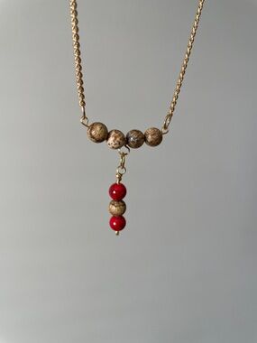 Delicate T shape gemstone red brown necklace